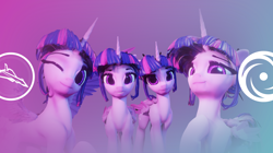 Size: 2580x1440 | Tagged: safe, artist:valiant studios, imported from derpibooru, twilight sparkle, oc, oc:twilight (dimensional shift), alicorn, pony, 3d, blender, dimensional shift, looking at you, multeity, one eye closed, remake, self ponidox, smiling, solo, sparkle sparkle sparkle, twilight sparkle (alicorn), wink, youtube banner