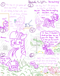 Size: 4779x6013 | Tagged: safe, artist:adorkabletwilightandfriends, imported from derpibooru, lily, lily valley, spike, twilight sparkle, oc, oc:pinenut, alicorn, cat, dragon, earth pony, pony, comic:adorkable twilight and friends, absurd resolution, adorkable, adorkable twilight, bait and switch, boots, bush, cellphone, clothes, comic, cute, dork, double entendre, everything went better than expected, family, female, friendship, garden, gardening, gloves, hiding, humor, innuendo, lilyspike, love, male, mountain, nature, neighborhood, nervous, phone, relationship, relationships, relieved, road, road sign, scenery, seeds, shipping, shoes, shovel, sidewalk, sign, sleeping, slice of life, smartphone, sneaking, straight, sweat, twilight sparkle (alicorn), worried, wuvs