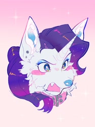 Size: 1089x1456 | Tagged: safe, artist:cl0wniac, artist:dethdaze, imported from derpibooru, rarity, dog, collar, dogified, ear piercing, earring, fangs, jewelry, piercing, raridog, species swap