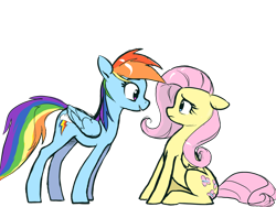 Size: 2224x1668 | Tagged: safe, artist:nadnerbd, imported from derpibooru, fluttershy, rainbow dash, pegasus, pony, duo, eye contact, female, floppy ears, folded wings, looking at each other, mare, profile, simple background, sitting, sketch, smiling, standing, transparent background, varying degrees of amusement, wings