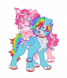 Size: 1745x2048 | Tagged: safe, artist:cl0wniac, artist:dethdaze, imported from derpibooru, pinkie pie, dog, claws, collar, dogified, ear piercing, earring, jewelry, labret, paws, piercing, puppy pie, rainbow dog, species swap