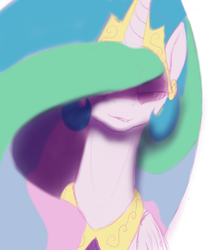 Size: 1536x1751 | Tagged: safe, artist:nonamenymous, imported from derpibooru, princess celestia, oc, oc:anon, alicorn, pony, adoracreepy, creepy, cute, eyeshadow, lip bite, looking at you, makeup, solo, yandelestia, yandere