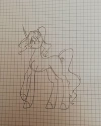 Size: 1080x1350 | Tagged: safe, artist:tessa_key_, imported from derpibooru, oc, oc only, pony, unicorn, ear fluff, eyelashes, graph paper, horn, lineart, raised hoof, solo, traditional art, unicorn oc