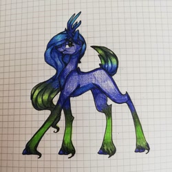 Size: 1080x1080 | Tagged: safe, artist:tessa_key_, imported from derpibooru, oc, oc only, deer, deer pony, original species, pony, antlers, eyelashes, graph paper, hoof fluff, smiling, solo, traditional art