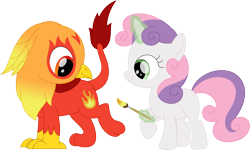 Size: 3563x2142 | Tagged: safe, artist:porygon2z, imported from derpibooru, sweetie belle, oc, oc:heatwave, griffon, body painting, bodypaint, brush, simple background, transparent background
