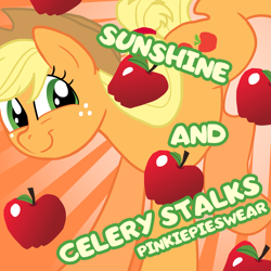 Size: 1920x1920 | Tagged: safe, artist:melonmilk, derpibooru exclusive, imported from derpibooru, applejack, earth pony, pony, album cover, apple, food, show accurate, solo, sunshine and celery stalks