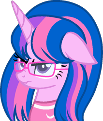 Size: 576x675 | Tagged: safe, artist:muhammad yunus, artist:tanahgrogot, imported from derpibooru, oc, oc only, oc:hsu amity, alicorn, pony, angry, base used, clothes, female, floppy ears, glasses, mare, not twilight sparkle, simple background, solo, transparent background, unamused, vector