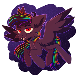 Size: 2000x2000 | Tagged: safe, artist:greeddeer, artist:loopdalamb, imported from derpibooru, rainbow dash, oc, oc only, oc:moonlight dash, pegasus, pony, edgy, evil, flying, high res, night, redraw, smiling, solo