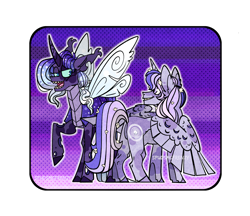 Size: 2858x2464 | Tagged: safe, artist:spudsmcfrenzy, imported from derpibooru, oc, oc only, oc:cicada, oc:lullaby, alicorn, changepony, hybrid, high res, interspecies offspring, magical lesbian spawn, magical threesome spawn, offspring, parent:fleur-de-lis, parent:princess cadance, parent:princess luna, parent:queen chrysalis, parents:chrysaluna