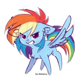 Size: 2000x2000 | Tagged: safe, artist:amidnighters, artist:ariamidnighters, imported from derpibooru, rainbow dash, pegasus, pony, chest fluff, chibi, colored sketch, floppy ears, high res, simple background, solo, white background