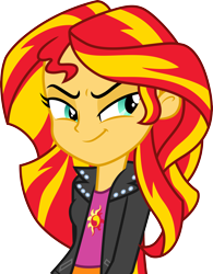 Size: 3000x3845 | Tagged: safe, artist:cloudy glow, artist:cloudyglow, imported from derpibooru, sunset shimmer, equestria girls, equestria girls (movie), clothes, cutie mark, cutie mark on clothes, female, high res, jacket, simple background, skirt, solo, transparent background, vector