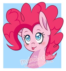 Size: 1144x1236 | Tagged: dead source, safe, artist:cherritoppu, artist:mainii-chan, imported from derpibooru, pinkie pie, pony, bust, portrait, solo, tongue out