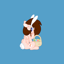 Size: 1378x1378 | Tagged: safe, artist:circuspaparazzi5678, imported from derpibooru, oc, oc only, oc:breanna, pegasus, pony, base used, basket, bunny ears, bunny tail, easter, easter basket, easter egg, holiday, ponysona, solo