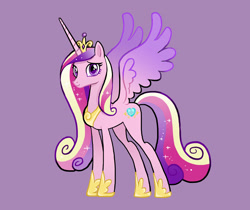Size: 2953x2479 | Tagged: safe, artist:tingyo, imported from derpibooru, part of a set, princess cadance, alicorn, pony, colored wings, concave belly, female, gradient wings, jewelry, mare, older princess cadance, purple background, regalia, simple background, slim, smiling, solo, tall, thin, wings