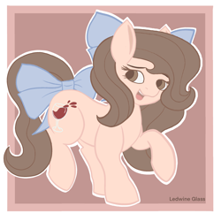 Size: 2048x2048 | Tagged: safe, artist:ledwine glass, imported from derpibooru, oc, oc only, oc:lewdielewd, earth pony, pony, bow, hair bow, simple background, smiling, solo, tail bow, walking