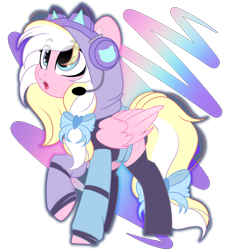 Size: 2088x2308 | Tagged: safe, artist:angel_animotr, imported from derpibooru, oc, oc only, oc:bay breeze, pegasus, pony, alternate hairstyle, bow, cat ears, clothes, cute, female, gamer, hair bow, headset, hoodie, looking up, mare, oc pnly, ocbetes, open mouth, simple background, socks, solo, tail, tail bow, thigh highs, transparent background, wings