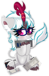 Size: 4706x7331 | Tagged: safe, artist:windykirin, imported from derpibooru, oc, oc only, oc:windshear, kirin, absurd resolution, female, glasses, keyboard, simple background, sitting, solo, transparent background