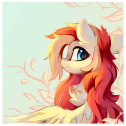 Size: 1040x1040 | Tagged: safe, artist:aureai, imported from derpibooru, oc, oc only, oc:aureai, pegasus, pony, chest fluff, cute, ear fluff, female, fluffy mane, happy, leaves, looking back, mare, ocbetes, smiling, solo, spread wings, sweet dreams fuel, wing fluff, wings