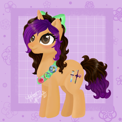 Size: 1800x1800 | Tagged: safe, imported from derpibooru, royal ribbon, oc, pony, unicorn, button, curly hair, curly mane, mane, ponysona, purple, ribbon, simp