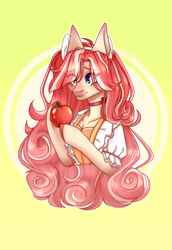 Size: 1872x2720 | Tagged: safe, artist:honeybbear, imported from derpibooru, oc, oc only, pony, apple, clothes, female, food, mare, solo