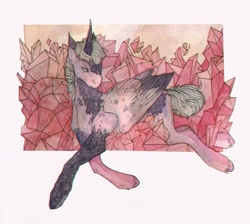 Size: 2111x1894 | Tagged: safe, artist:soudooku, imported from derpibooru, oc, oc only, alicorn, hybrid, original species, pony, solo, traditional art, watercolor painting