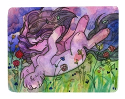 Size: 2560x2023 | Tagged: safe, artist:soudooku, imported from derpibooru, oc, oc only, pegasus, pony, background pony, high res, solo, traditional art, watercolor painting