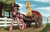 Size: 2550x1623 | Tagged: safe, alternate version, artist:wwredgrave, edit, editor:niks, imported from derpibooru, applejack, oc, oc:sibony, earth pony, pony, unicorn, apple, apple farm, apple tree, bit, blinders, bridle, canon x oc, carriage, cottagecore, cowgirl, farm, farmer, female, food, harness, horse collar, male, pony pulls the wagon, ponyville, tack, tree, unshorn fetlocks, wagon, walking, yoke