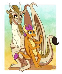 Size: 1280x1541 | Tagged: safe, artist:inuhoshi-to-darkpen, imported from derpibooru, smolder, dragon, 2019, crossover, dragoness, duo, female, qibli, qilbi, wings of fire (book series)