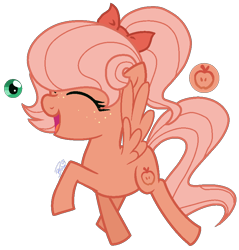 Size: 806x844 | Tagged: safe, artist:brushprism, imported from ponybooru, oc, oc only, oc:cinnamon nebula, pegasus, pony, base used, bow, eyes closed, female, filly, freckles, hair bow, happy, offspring, open mouth, parent:big macintosh, parent:fluttershy, parents:fluttermac, simple background, solo, transparent background