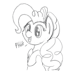 Size: 2160x2160 | Tagged: safe, pinkie pie, earth pony, pony, monochrome, pfft, simple background, sketch, smiling, tongue out