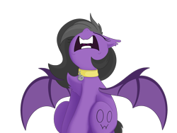 Size: 2160x1620 | Tagged: safe, artist:allyster-black, imported from derpibooru, oc, oc only, oc:augen, bat pony, bat pony oc, bat wings, chest fluff, collar, commission, eeee, owo, screech, simple background, solo, transparent background, wings