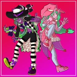 Size: 2048x2048 | Tagged: safe, artist:d-structive, imported from derpibooru, oc, oc:hexamidnight, human, duo, hat, humanized, male, witch