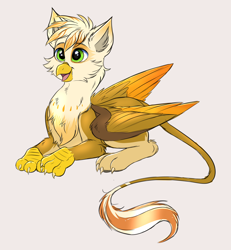 Size: 3852x4165 | Tagged: safe, artist:confetticakez, imported from derpibooru, oc, oc only, oc:ember burd, griffon, beak, chest fluff, claws, colored sketch, colored wings, eared griffon, gradient wings, griffon oc, head feathers, male, multicolored wings, open beak, open mouth, paws, solo, tail, talons, wings