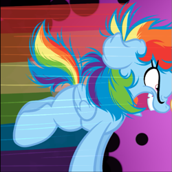 Size: 507x506 | Tagged: safe, artist:becauseimpink, imported from derpibooru, rainbow dash, pegasus, pony, comic:transition, angry, cropped, ear fluff, female, filly, filly rainbow dash, purple background, rainbow, side view, simple background, solo, younger