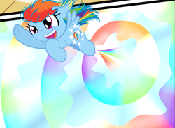 Size: 788x579 | Tagged: safe, artist:becauseimpink, imported from derpibooru, rainbow dash, pegasus, pony, comic:transition, the cutie mark chronicles, artist interpretation, cropped, female, filly, filly rainbow dash, flying, looking up, sky, solo, sonic rainboom, windswept mane, younger