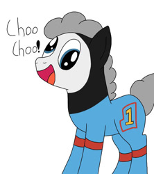 Size: 720x809 | Tagged: safe, artist:fruiitypieq, artist:shycookieq, imported from derpibooru, oc, oc only, earth pony, pony, earth pony oc, male, simple background, solo, stallion, thomas the tank engine, white background