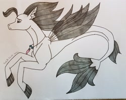 Size: 3449x2725 | Tagged: safe, artist:agdapl, imported from derpibooru, sea pony, seapony (g4), crossover, high res, jewelry, male, medic, necklace, seaponified, signature, simple background, solo, species swap, team fortress 2, traditional art, white background