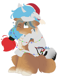 Size: 2148x2791 | Tagged: safe, artist:mediasmile666, imported from derpibooru, oc, oc only, pony, unicorn, christmas, duo, hat, high res, holiday, santa hat, simple background, sitting, transparent background