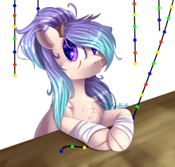 Size: 2508x2390 | Tagged: safe, artist:mediasmile666, imported from derpibooru, oc, oc only, original species, pony, bandage, bust, chest fluff, high res, horn, solo