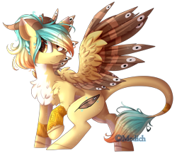 Size: 2485x2221 | Tagged: safe, artist:mediasmile666, imported from derpibooru, oc, oc only, original species, pony, chest fluff, colored wings, high res, horn, leonine tail, raised hoof, simple background, solo, spread wings, transparent background, wings