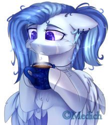 Size: 2285x2616 | Tagged: safe, artist:mediasmile666, imported from derpibooru, oc, oc only, pegasus, pony, bust, ear piercing, earring, female, floppy ears, high res, hoof hold, jewelry, mare, mug, piercing, simple background, solo, transparent background