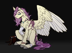 Size: 1024x765 | Tagged: safe, artist:heroin-burn, imported from derpibooru, fluttershy, pony, bandage, scar, solo, two toned wings, wings