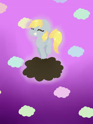 Size: 2121x2828 | Tagged: safe, artist:magiak416, imported from derpibooru, derpy hooves, pegasus, pony, cloud, eyes closed, female, high res, lineless, mare, raincloud, smiling, solo