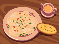 Size: 800x600 | Tagged: safe, artist:rangelost, imported from derpibooru, cyoa:d20 pony, bread, cup, food, no pony, pasta, pixel art, plate, saucer, tea