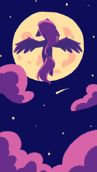 Size: 1440x2560 | Tagged: safe, artist:magiak416, imported from derpibooru, pegasus, pony, cloud, flying, lineless, moon, night, shooting star, solo