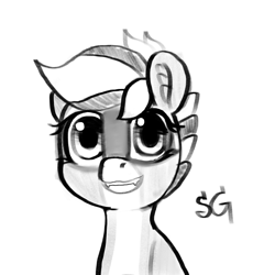 Size: 2048x2048 | Tagged: safe, artist:sunlightgryphon, imported from derpibooru, oc, oc:bandy cyoot, black and white, grayscale, high res, looking at you, monochrome, simple background, smiling, smiling at you