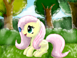 Size: 1600x1200 | Tagged: safe, artist:twistare, imported from derpibooru, butterfly, pegasus, pony, butterfly on nose, female, insect on nose, mare, smiling, solo, tree
