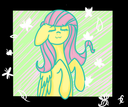Size: 1800x1500 | Tagged: safe, artist:twistare, imported from derpibooru, fluttershy, butterfly, pegasus, pony, :3, abstract background, eyes closed, female, floppy ears, mare, solo
