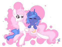 Size: 2000x1500 | Tagged: safe, artist:twistare, imported from derpibooru, princess celestia, princess luna, alicorn, pony, colt, cute, duo, eyes closed, male, pink-mane celestia, raised eyebrow, rule 63, s1 luna, simple background, smiling, transparent background, younger