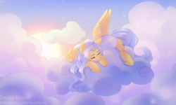 Size: 4404x2644 | Tagged: safe, artist:dedfriend, imported from derpibooru, pegasus, pony, cloud, on a cloud, sky, sleeping, sleeping on a cloud, solo, sun